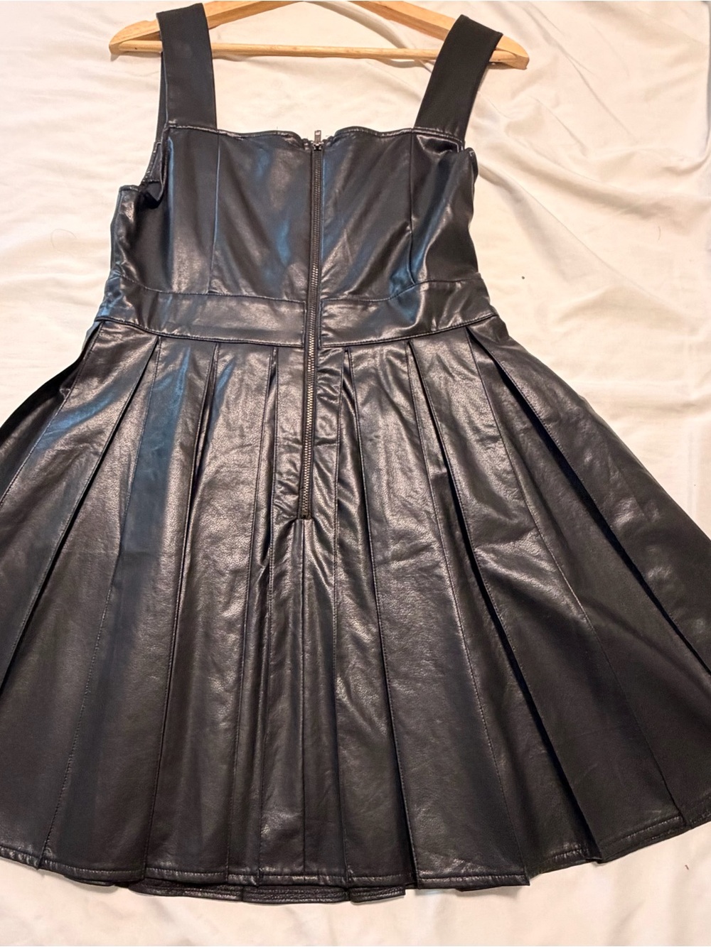 fab'rik Black Faux Leather Pleated Mini Dress
